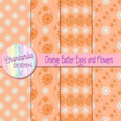 Free orange digital papers featuring flowers in Easter eggs