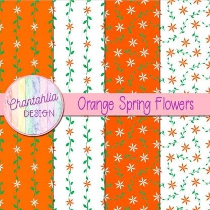 Free digital paper with orange spring flower designs