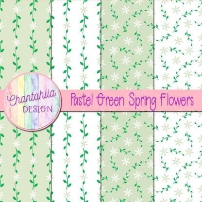 Free digital paper with pastel green spring flower designs