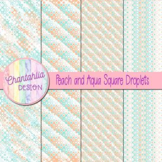 Free peach and aqua square droplets digital papers