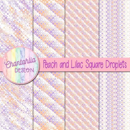 Free peach and lilac square droplets digital papers