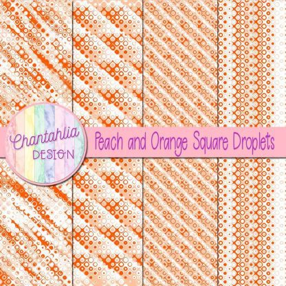 Free peach and orange square droplets digital papers
