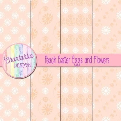 Free peach digital papers featuring flowers in Easter eggs