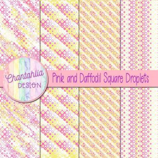 Free pink and daffodil square droplets digital papers