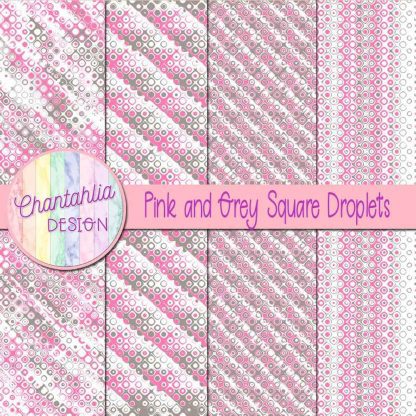 Free pink and grey square droplets digital papers