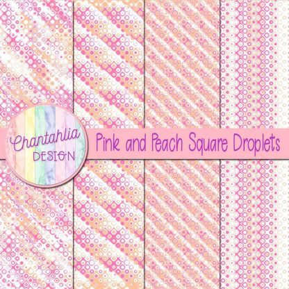 Free pink and peach square droplets digital papers