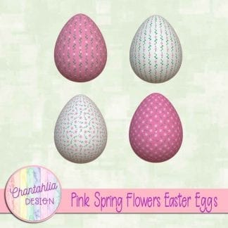 Free Easter egg design elements featuring pink spring flowers
