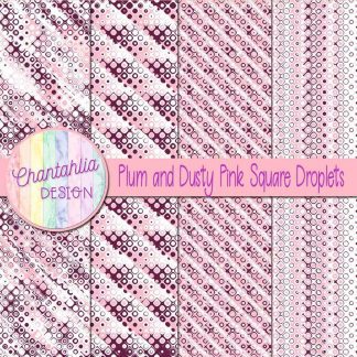 Free plum and dusty pink square droplets digital papers