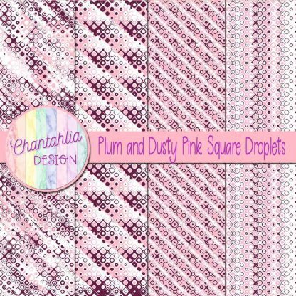 Free plum and dusty pink square droplets digital papers