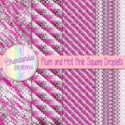 Free plum and hot pink square droplets digital papers