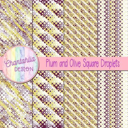 Free plum and olive square droplets digital papers
