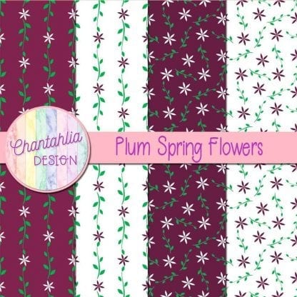 Free digital paper with plum spring flower designs
