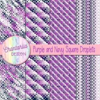 Free purple and navy square droplets digital papers