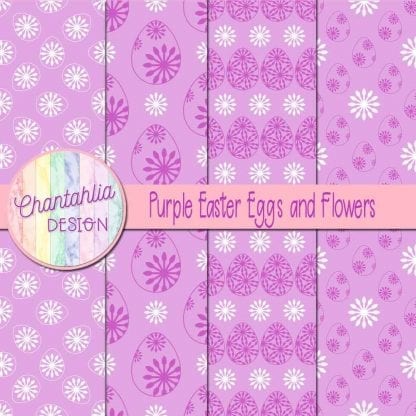 Free purple digital papers featuring flowers in Easter eggs