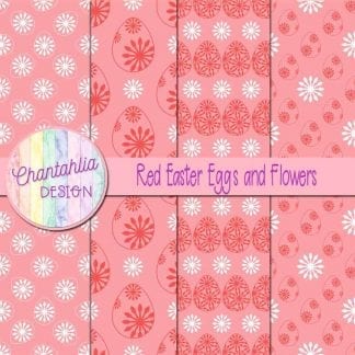 Free red digital papers featuring flowers in Easter eggs