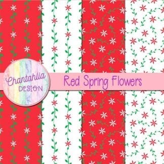 Free digital paper with red spring flower designs