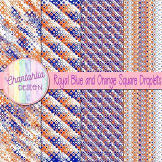 Free royal blue and orange square droplets digital papers