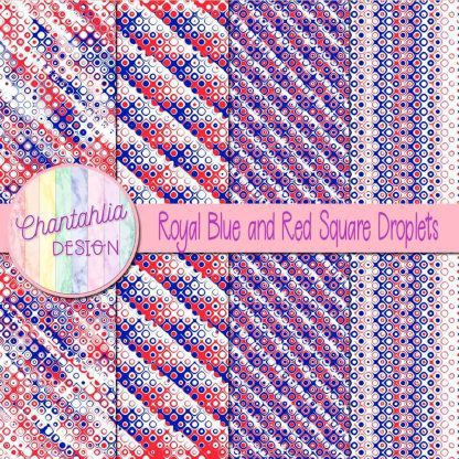 Free royal blue and red square droplets digital papers