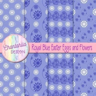 Free royal blue digital papers featuring flowers in Easter eggs