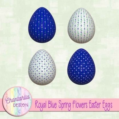 Free Easter egg design elements featuring royal blue spring flowers