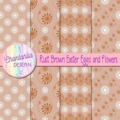 Free rust brown digital papers featuring flowers in Easter eggs