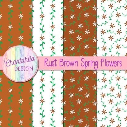 Free digital paper with rust brown spring flower designs