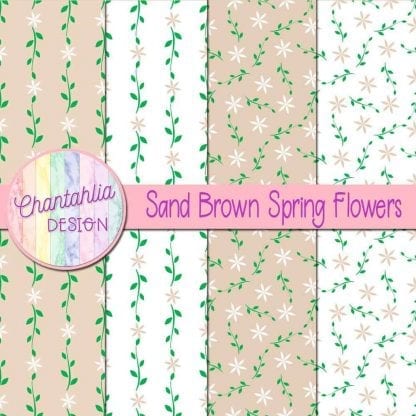 Free digital paper with sand brown spring flower designs
