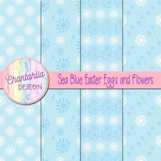 Free sea blue digital papers featuring flowers in Easter eggs