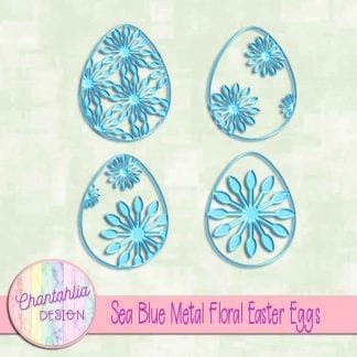 free sea blue metal floral easter eggs