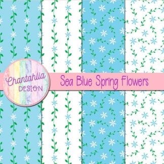 Free digital paper with sea blue spring flower designs