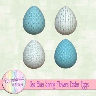 Free Easter egg design elements featuring sea blue spring flowers