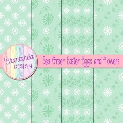 Free sea green digital papers featuring flowers in Easter eggs