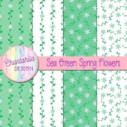 Free digital paper with sea green spring flower designs