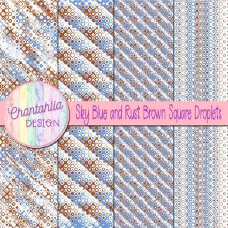 Free sky blue and rust brown square droplets digital papers