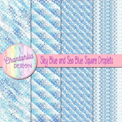 Free sky blue and sea blue square droplets digital papers