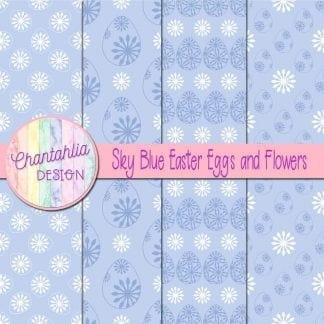 Free sky blue digital papers featuring flowers in Easter eggs
