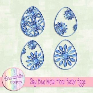 free sky blue metal floral easter eggs