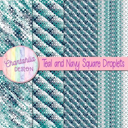 Free teal and navy square droplets digital papers