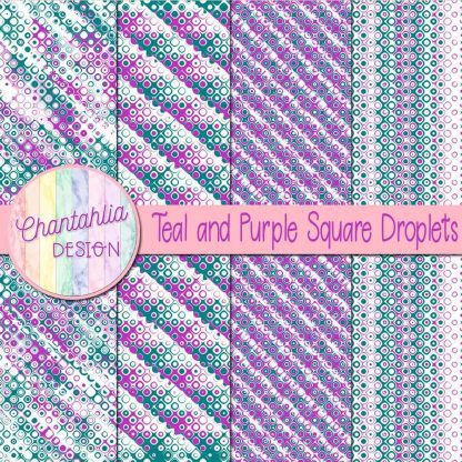 Free teal and purple square droplets digital papers