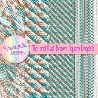 Free teal and rust brown square droplets digital papers