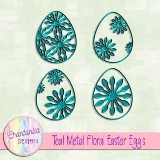 free teal metal floral easter eggs