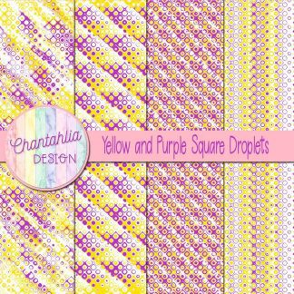 Free yellow and purple square droplets digital papers