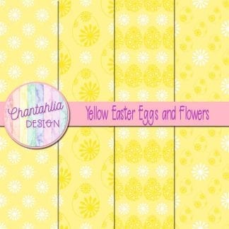 Free yellow digital papers featuring flowers in Easter eggs
