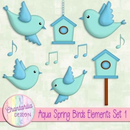 Free aqua spring birds design elements