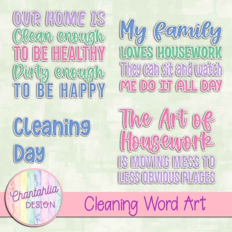 Cleanliness Words Lettering Free Cleaning Word Art for Digital Scrapbooking