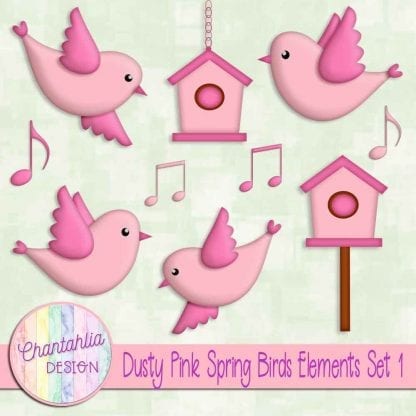 Free dusty pink spring birds design elements