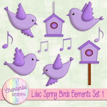 Free lilac spring birds design elements