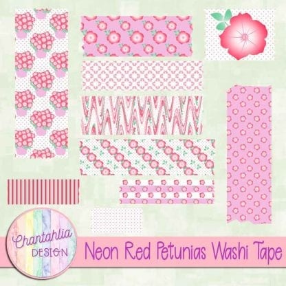 Free neon red petunias washi tape
