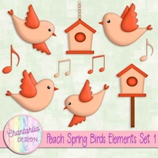 Free peach spring birds design elements