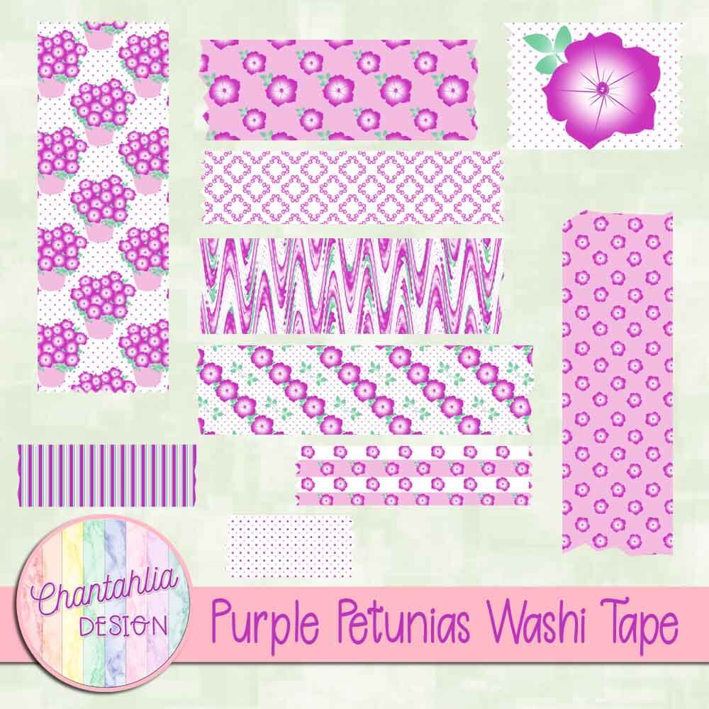 Free Purple Petunias Washi Tape for Digital Scrapbooking